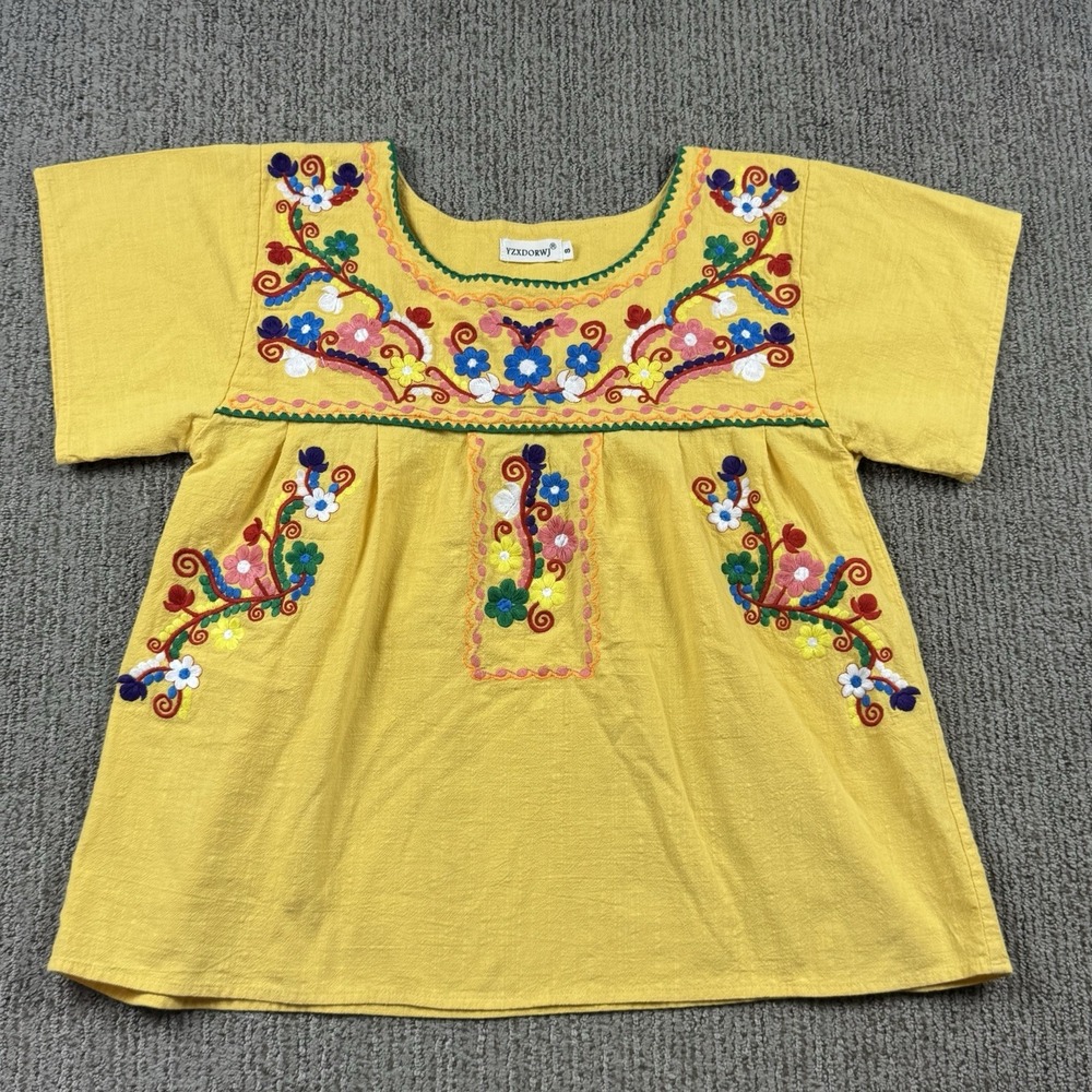 YZXDORWJ Womens S Embroidered Mexican Top Short Sleeve Blouse Peasant Yellow
